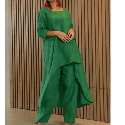 2025 Loose New In Matching Sets Two Piece Outfit 2 Pieces Set For Woman Solid Color Irregular Hem Long Sleeves Wide Legs Trouser