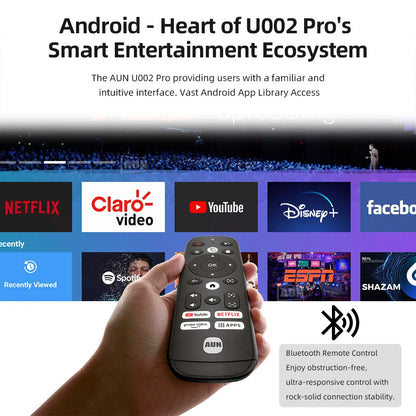 AUN U002 Pro Projector Android 2+32G 300 Inch 4K LED Video Projector 1080P FHD TOF Focus Home Theater Bluetooth Speaker Smart TV