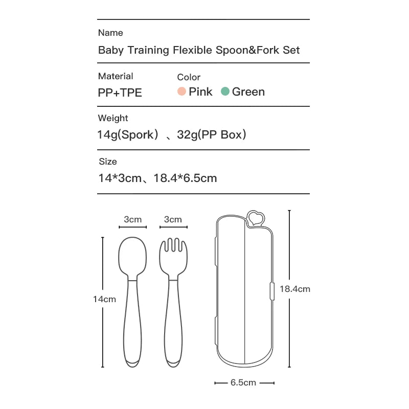 BPA Free Infant Baby Kids Children Feeding Training Non-Slip Flexible Twisting Fork Spoon Tableware
