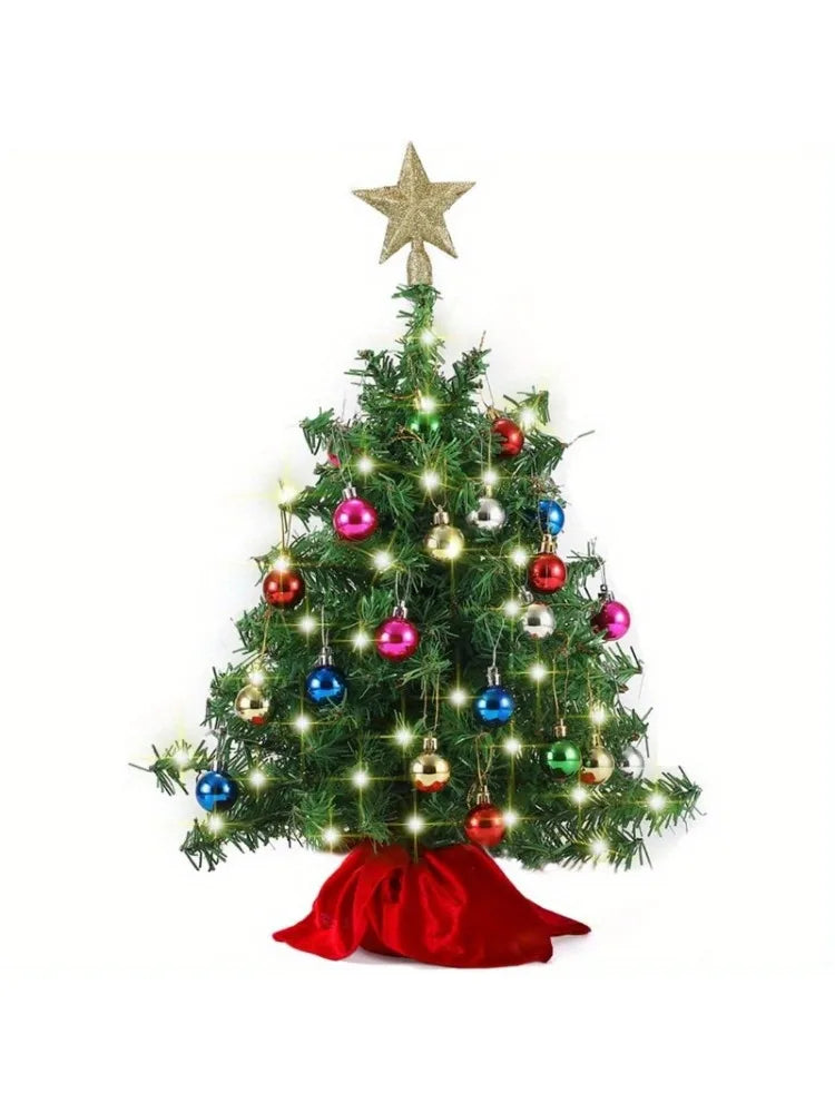 24''/2FT Mini Christmas Tree Tabletop Set with Clear LED Lights Artificial Mini Christmas Tree with Star Treetop and Hanging Ornaments, Best DIY Xmas Decorations (Storage Bag Included)
