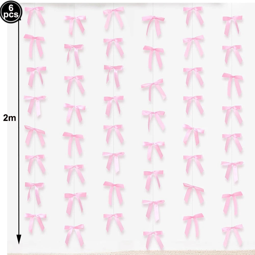 10pcs Bow Cupcake Toppers Birthday Bowknot Ribbons Coquette Pink Bow Cake Decors Bridal Baby Girls Wedding Party Supplies