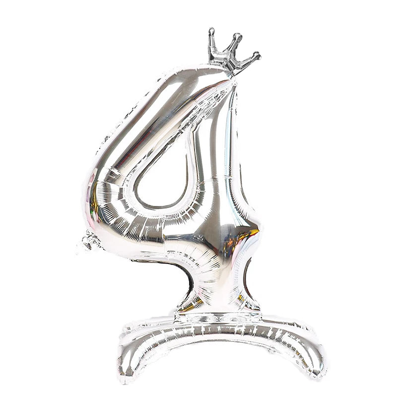 32 Inch Gold Number Stand Foil Balloons with Crown Digital Figures Globos 0-9 Birthday Party Wedding Decoration Kids Baby Shower