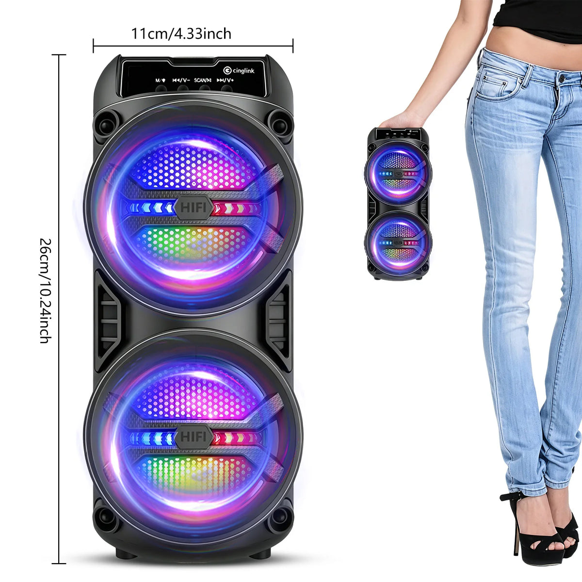High Volume Portable Bluetooth Speaker with Dual Subwoofers, Rich Heavy Bass, TWS Wireless Stereo, FM Radio, USB TF AUX Mic Input, Suitable for Home Party, Festival Dinner, Christmas Gift