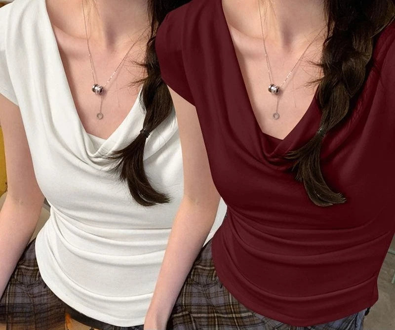 Summer Thin One Shoulder Short Sleeved T-shirt Feminine Temperament Summer Irregular Slim Fit Spicy Top Women Clothing
