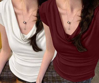Summer Thin One Shoulder Short Sleeved T-shirt Feminine Temperament Summer Irregular Slim Fit Spicy Top Women Clothing