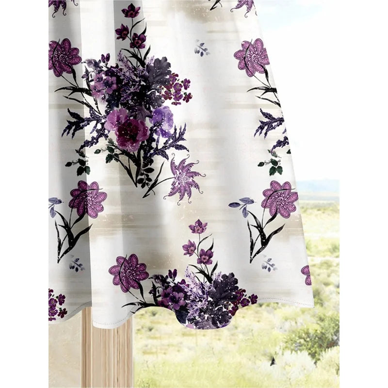 Retro plus Size Women's Ink Purple Printed Skirt Set with Simple Purple Short-Sleeved T-Shirt Elegant Casual Women's Outfit