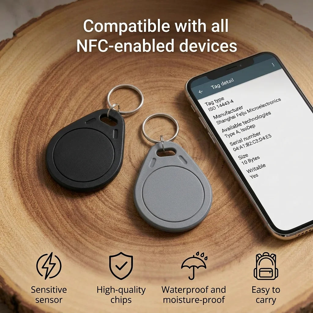 NTAG215 NFC KeyFob Waterproof Rewritable Keychain 504 Bytes Compatible with Amiibo & Apple Shortcuts for iOS Android