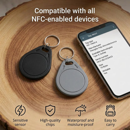 NTAG215 NFC KeyFob Waterproof Rewritable Keychain 504 Bytes Compatible with Amiibo & Apple Shortcuts for iOS Android