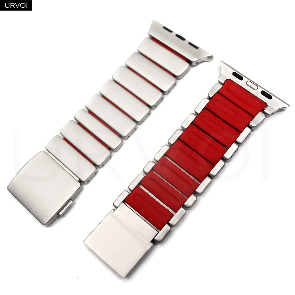 URVOI Stratos Band for Apple Watch Ultra 3 2 Series 11 10 9 8 SE3 Titanium Silicone Strap Magnet Clasp Bracelet DLC Coating 49mm