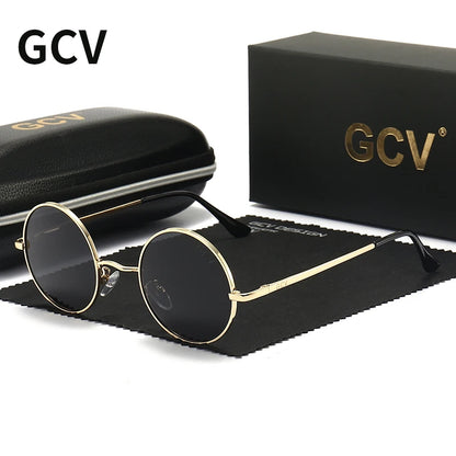 GCV Brand Copper Alloy Steampunk Round Polarized Sunglasses Vintage Men Women Male Female Sun Glasses Classic UV400 Metal