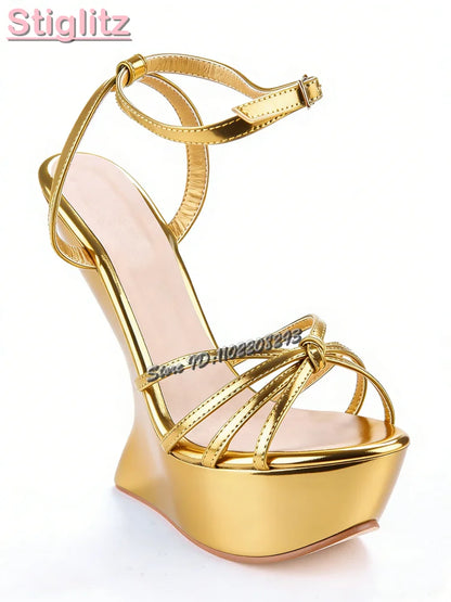Cross-tied Super High Heel Sandals Candy Color Round Toe Platform Strange Style Heels 2025 Summer Women Shaped Heel Shoes 15CM