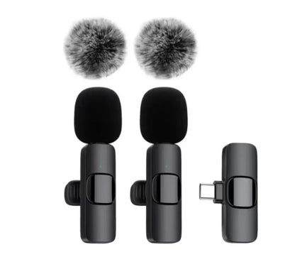 2 Pcs Wireless Lavalier Microphone for iPhone Android iPad, Mini Clip-on Mic with Crystal Clear Sound Quality