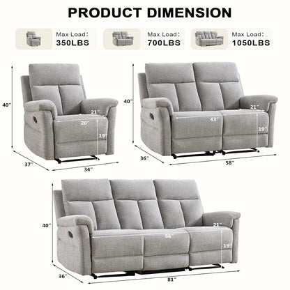 Manual Reclining Loveseat, 2-Seat Recliner Sofa with Padded Arms and Supportive Backrest, Comfortable Fabric Reclining, Custom