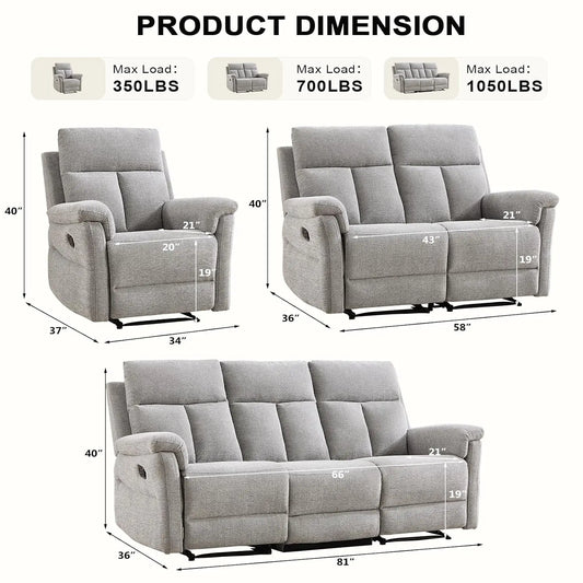 Manual Reclining Loveseat, 2-Seat Recliner Sofa with Padded Arms and Supportive Backrest, Comfortable Fabric Reclining, Custom