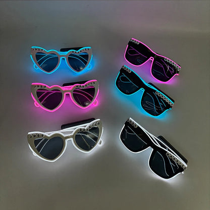Wireless Luminous Just Married Glasses Glow in the Dark Glasses LED Light Up Glasses for Wedding Bride to Be Party Props