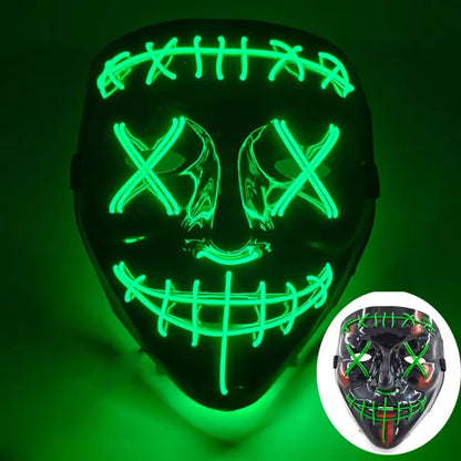 Wireless LED Neon Purge Mask & Fiber Optic Gloves, Scary Glow In Dark Mask for Halloween Carnival Cosplay Bar Birthday Party