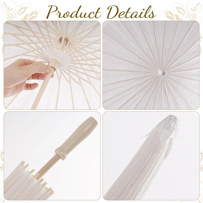 6-50Pcs 23.6/33Inches Wedding Paper Umbrellas White Parasols Bulk for Wedding Guests Bridal Party Decor Photo Props DIY Painting