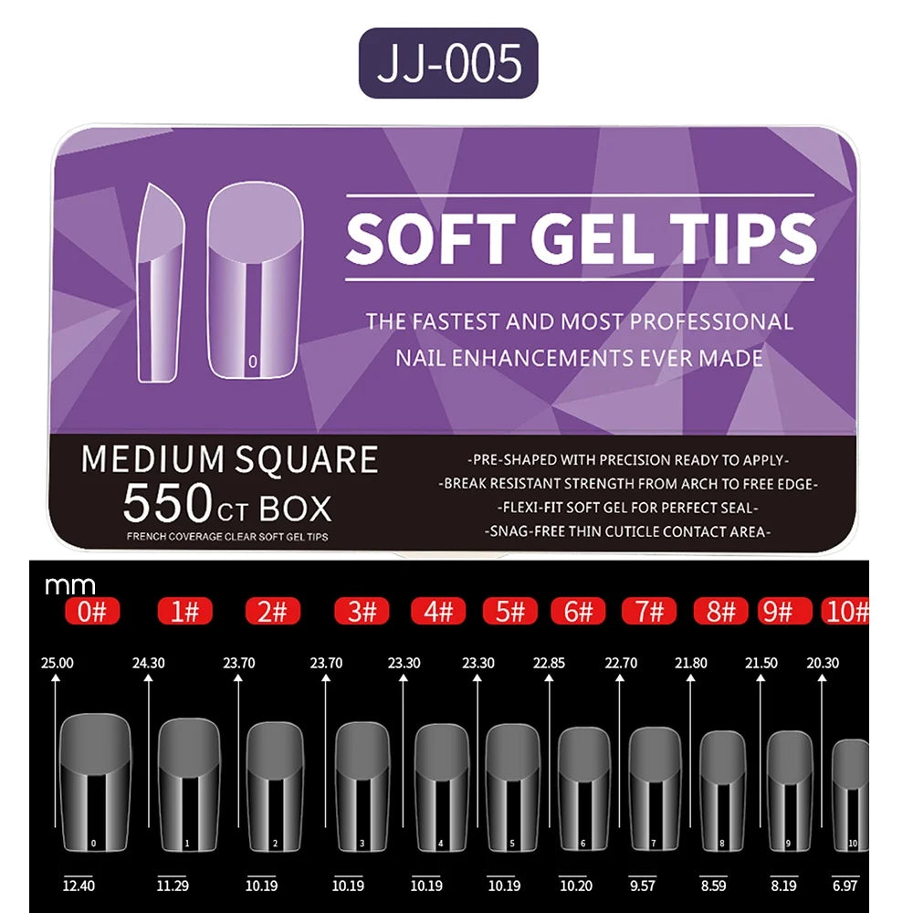 550pcs Translucent Frosted Nail Tips Soft Almond Coffin Square Acrylic Soft Full Cover False Nails Matte Press On Nails Manicure