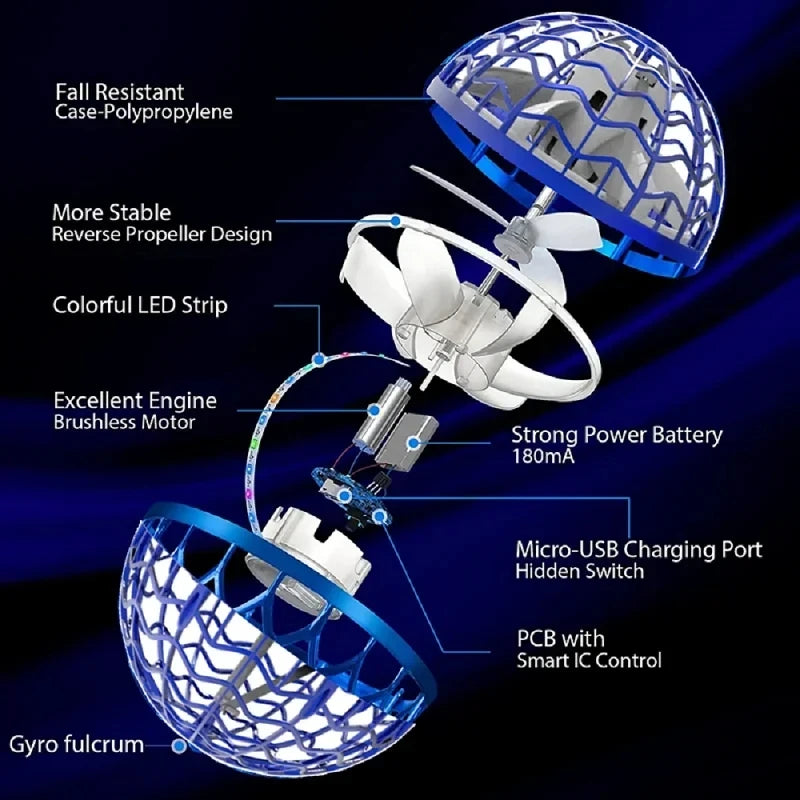 Automatic LED Color Flying Ball Boomerang Anti-Gravity Suspension Tech Magic Ball Gyroscopic Toy for Kids Black