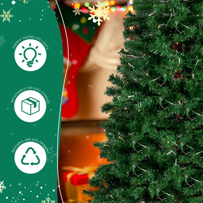 6FT Pre‑lit Bent Top Christmas Tree, Santa Hat Style Artificial Hinged Xmas Tree with 250 Warm White LED Lights, 839 Branch Tips for Home Holiday Party Decor