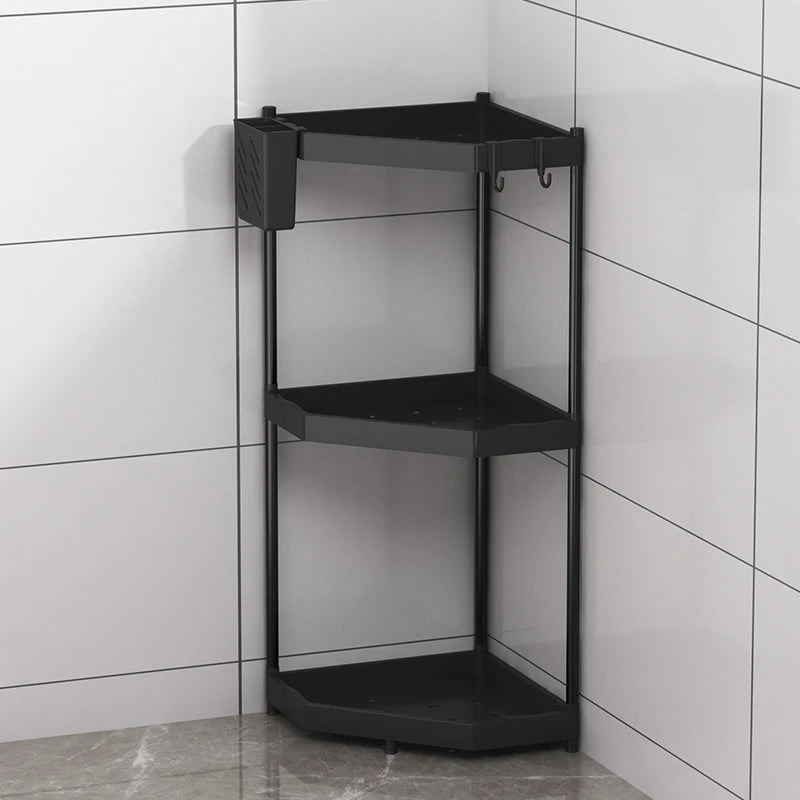 1PC Rust-Proof Corner Shower Triangle Rack 2/3 Tier Bathroom Organizer Shampoo Storage Shelf with Hooks for Bathroom Storage