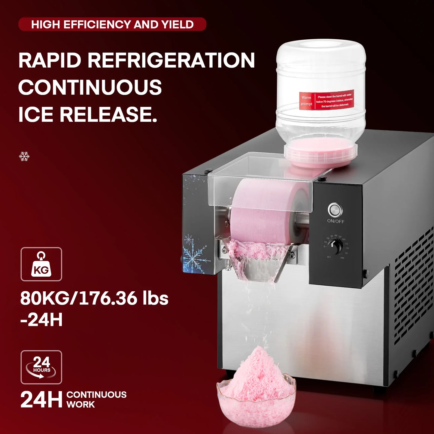 Slushie Machine, Commercial Snowflake Ice Machine, 176 LBS/24H Shaved Ice Machine, Snow Cone Machinefor Restaurant Supermarket Snack Bar Cafe, Silver | Shaved Ice Machine with Rapid Yiel, Snow Cone Machine Ideal Supermarket,