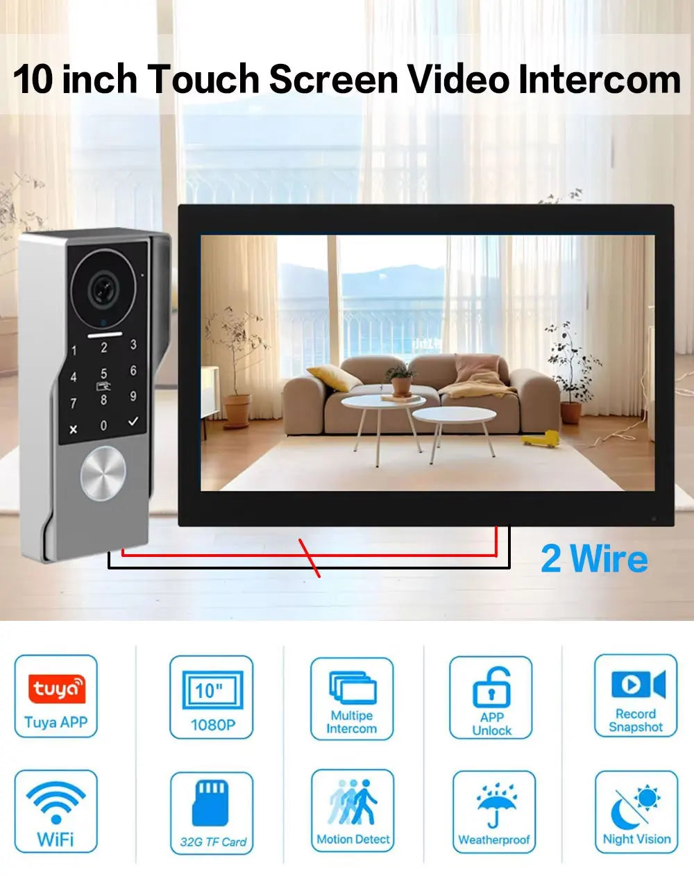 7/10inch Touch Screen 5G WiFi Video Doorbell 2-Wire TUYA Smart 1080P Camera Video Doorphone Intercom Password IC Card APP Unlock