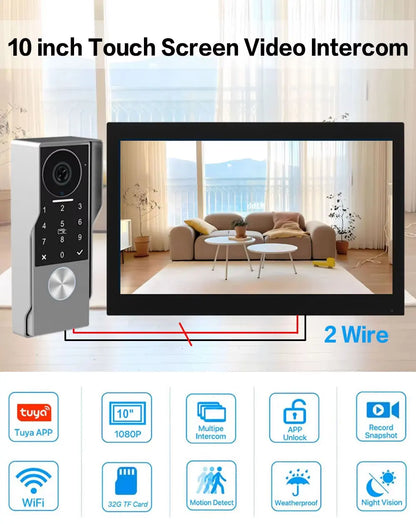 7/10inch Touch Screen 5G WiFi Video Doorbell 2-Wire TUYA Smart 1080P Camera Video Doorphone Intercom Password IC Card APP Unlock