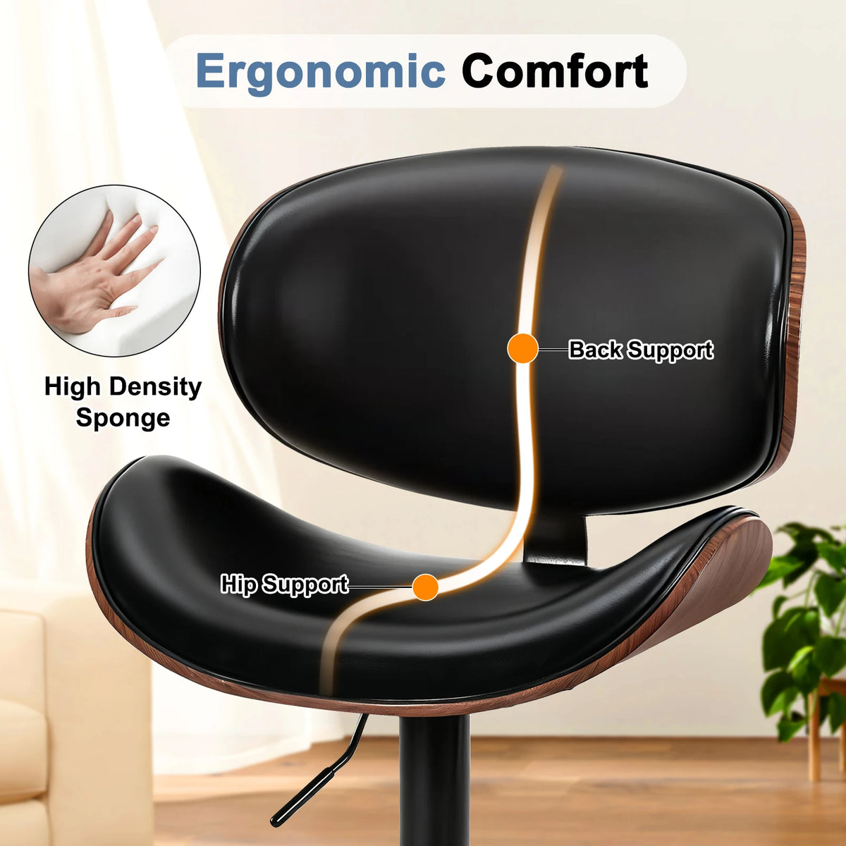 MCQ Swivel Ergonomic Office Chair Set of 2 Adjustable Counter Height Bentwood PU Leather Upholstery Chair with Back and Footrest