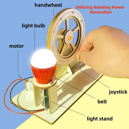 DIY Hand Crank Generator Science Kit STEM Educational Toy for Kids Wooden Physics Experiments to Learn Electricity & Renewable