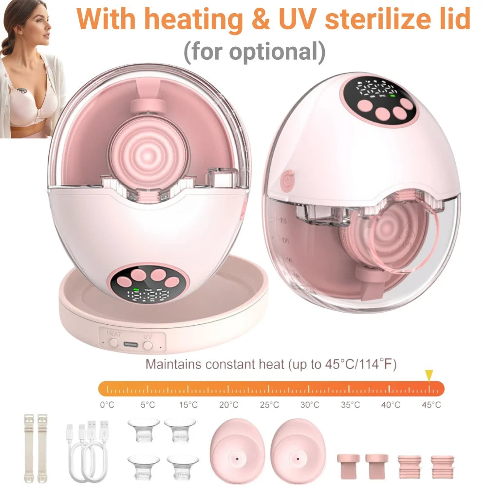 Wearable Breast Pump Electric Handsfree BPA Free With Heating &UV Sterilize Lid Optional Silent Wireless Upgrade Breastmilk Pump