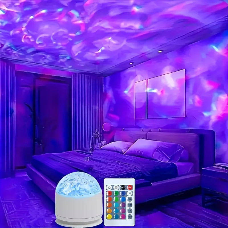 LED Aurora/Water Ripple Projector Light Starry Sky Galaxy Night Light Remote 16 Colors Auto Rotate Ambient Light for Home Room