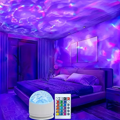LED Aurora/Water Ripple Projector Light Starry Sky Galaxy Night Light Remote 16 Colors Auto Rotate Ambient Light for Home Room
