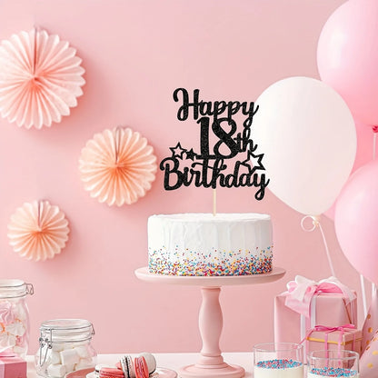 Happy 18th Birthday Cake Topper Glitter 18 & Fabulous Cheers to 18 Years Old Birthday Cake Pick for Celebrating 18th Birthday