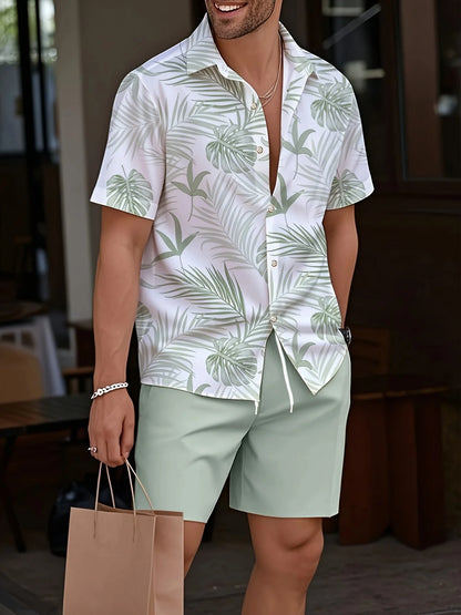 Fashion Men's Summer Printed Short Sleeve Shirt and Shorts Set Casual Loose Fit for Vacation and Daily Wear