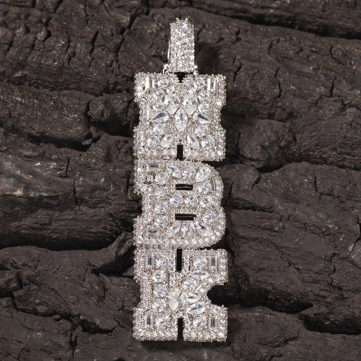 THE BLING KING Custom Vertical Initial Letter Pendant Mixed Inlay Different Shape Cubic Zircon NamePlate Necklace Hiphop Jewelry