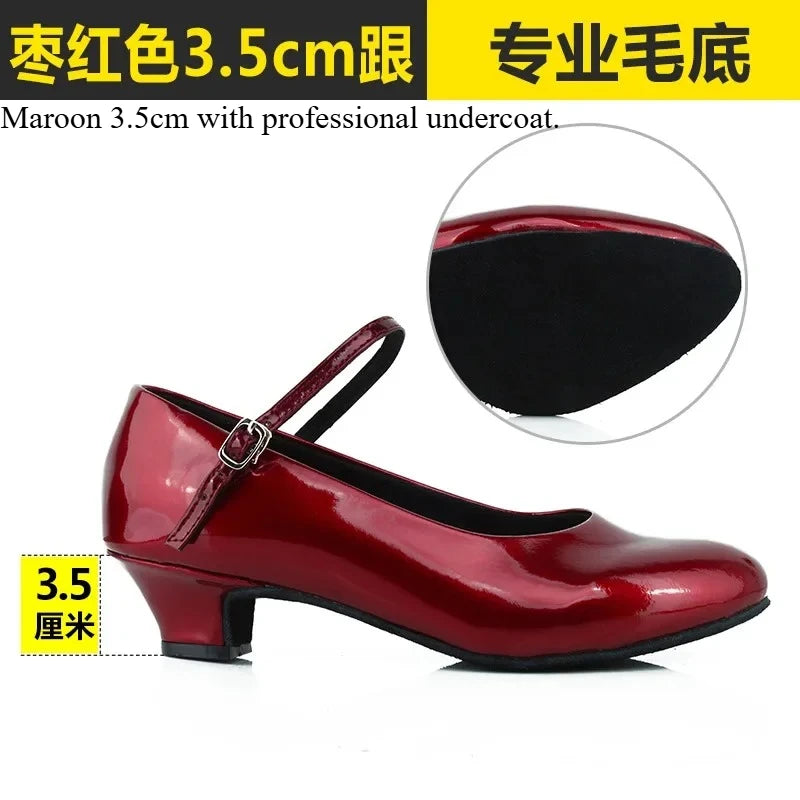 Women Patent Leather Shiny Closed Toe Salsa Shoes Black Gold Silver Red Ballroom Tango Latin Dance Shoes for Woman 5cm/7cm Heels