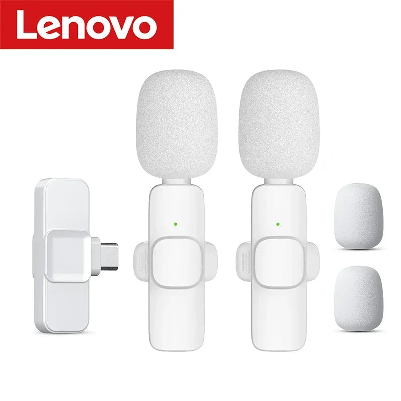 Lenovo 2026 Wireless Lavalier Microphone AI Noise Cancelling For iPhone Android Live Stream Gaming Vlog Plug & Play Receiver