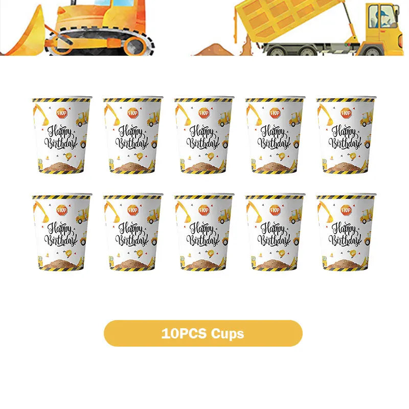 Happy Construction Birthday Party Decorations Set Plates Cup Tablecloth Gift Bags Banner Stickers Cake Decoration Party Supplies