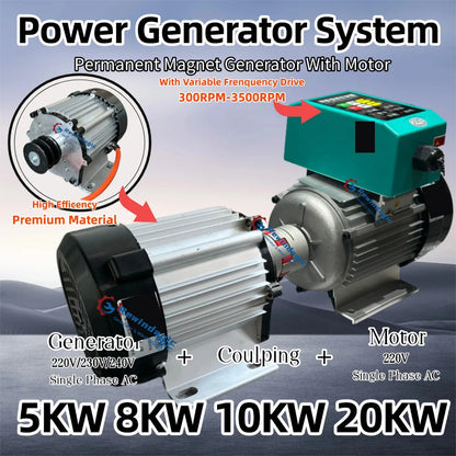 Generator 5KW 10KW 20KW 220V Single Phase Alternator High RPM Permanent Magnet Generator With VFD Electric Motor Household Load
