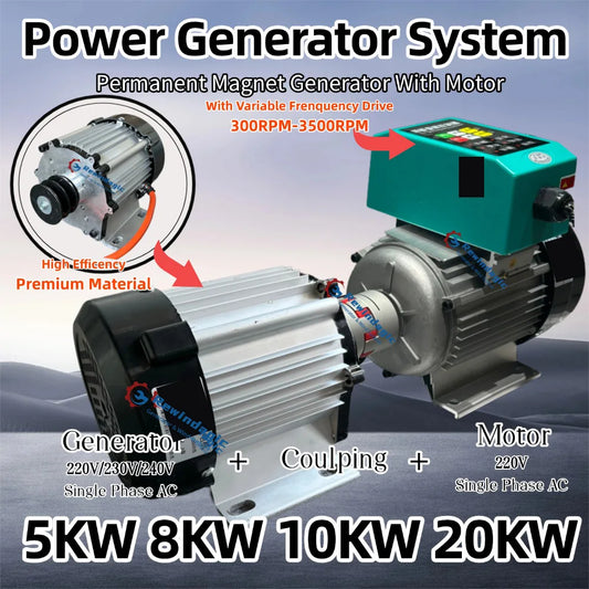 Generator 5KW 10KW 20KW 220V Single Phase Alternator High RPM Permanent Magnet Generator With VFD Electric Motor Household Load