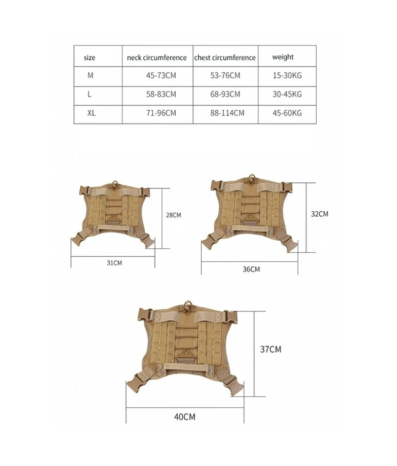 Tactical Dog Harness Military Training  Padded Quick Release Vest Pet Training Dog Harness For Set Small Medium Large Dogs