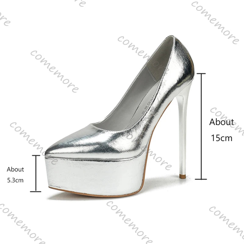 Comemore Sexy Platform Stiletto Heel Pumps for Women Fashion Solid High Heels Female Shoes Pointed Toe Club Party Evening Shoes