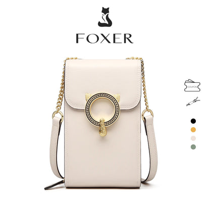 FOXER Fashion Split Leather Cellphone Bag Women's Shoulder Bag Light Luxury Female Crossbody Bag Mini Phone Travel Bag for Girl