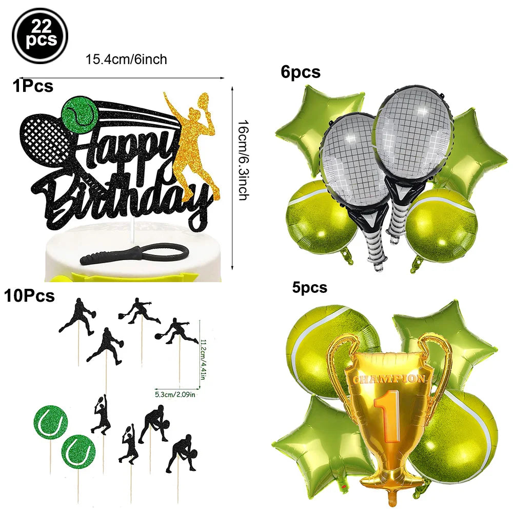 Tennis Cake Topper Happy Birthday Sign Cake Decorations Boy Man Tennis Racket Ball Player Sport Theme Birthday Party Supplies