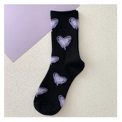 Kawaii Love Print Socks Purple Women Socks Female High Beauty In Spring Summer Fried Street Middle Tube Socks Harajuku Medias