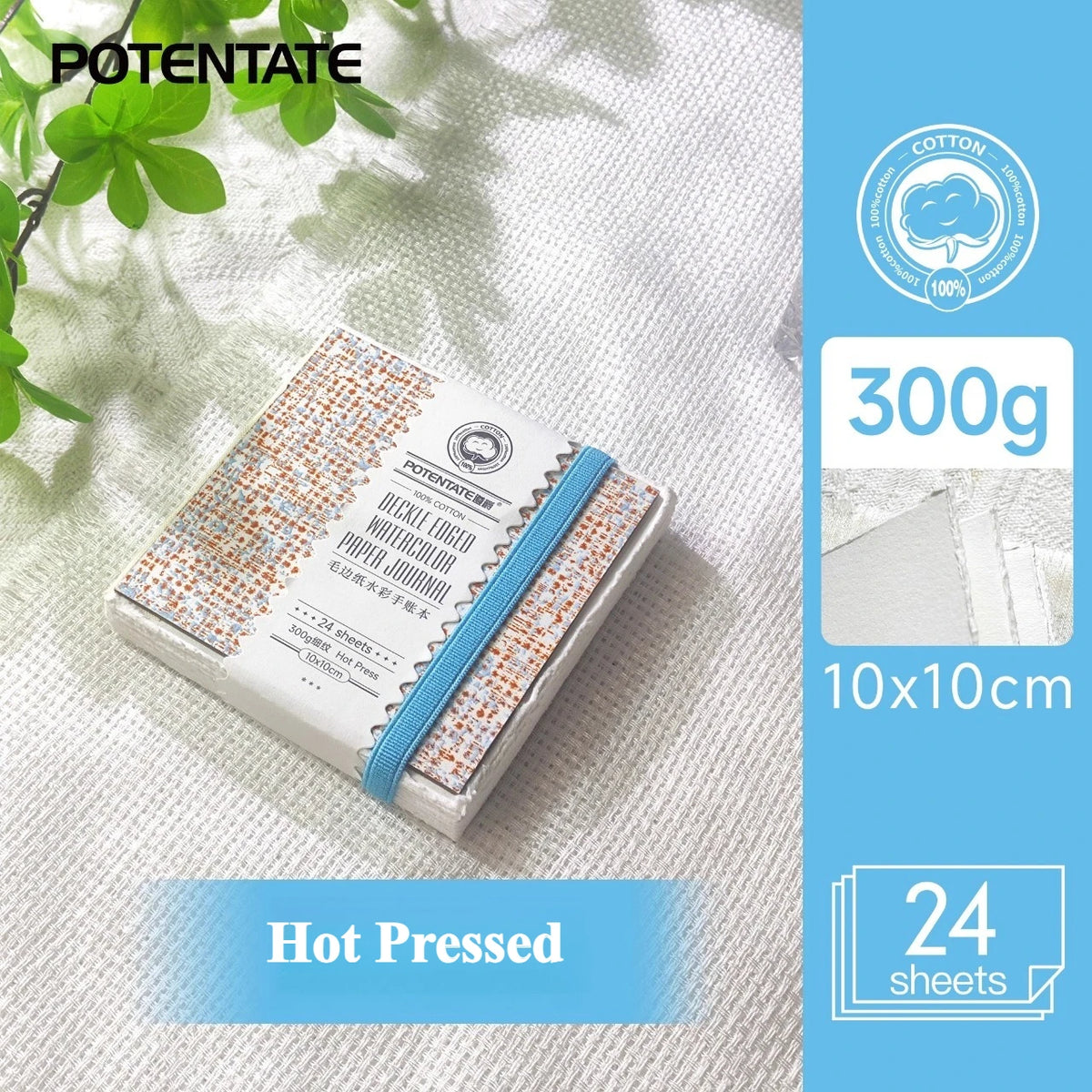 POTENTATE Cotton Fringed Watercolor Notebook 300g Hot/Cold Pressed Specific Watercolor Paper Drawing Book for Art Student