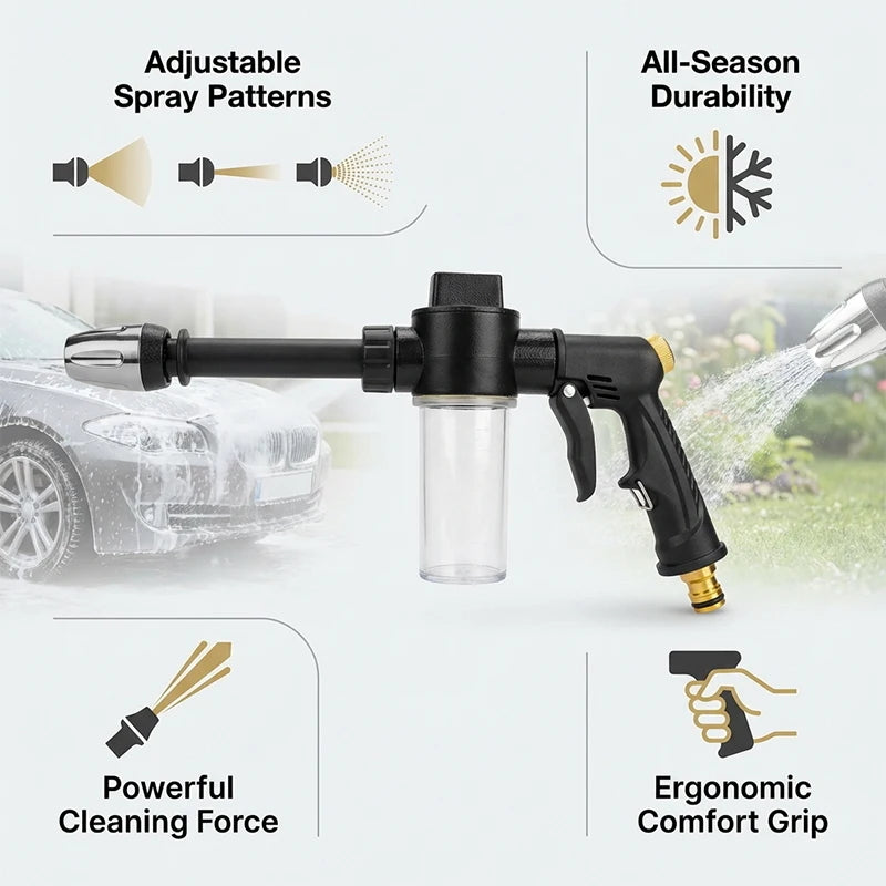 High Pressure Car Wash Foam Gun with Adjustable Nozzle, Detachable Soap Bottle, Household Water Hose Sprayer Nozzle for Car Clea