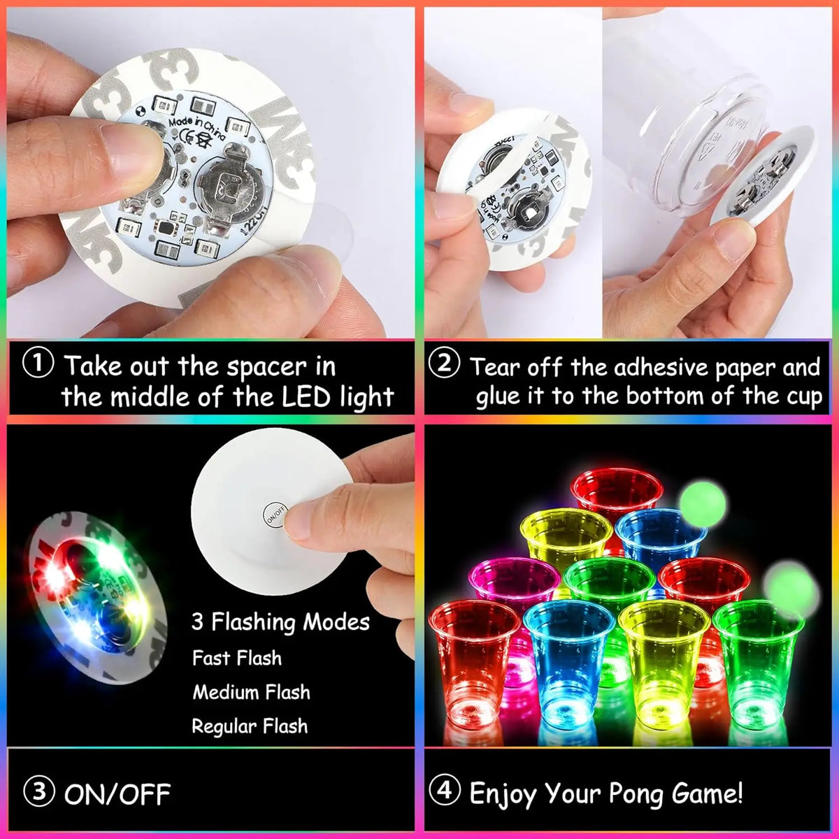 Glowing Party Beer Pong Game LED Beer Pong Cups and Glow-in-The-Dark Balls for Indoor Outdoor Nighttime Competitive Fun Birthday