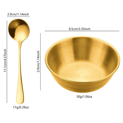 4Pcs Stainless Steel Sauce Dishes and 4Pcs Spoon for Appetizer Seasoning Serving Dishes Sets Tray Spice Plates Kitchen Tableware